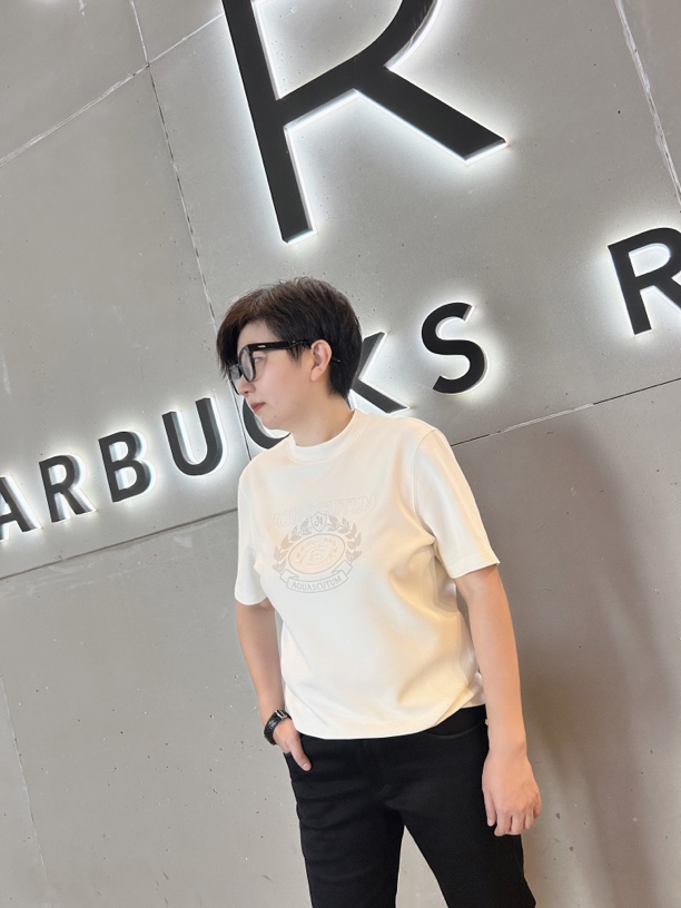 欧洲站2024秋冬新品短袖白色T恤半高领简约休闲经典百搭