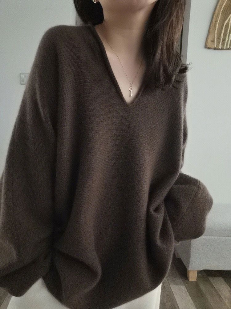 2023流行漂亮氛围感韩式慵懒风高级质感v领毛衣女秋冬打底针织衫