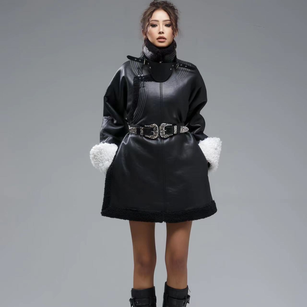 【蒙古丽人 蒙古服饰】蒙氏原创仿皮毛一体冬季中长款气质蒙古袍