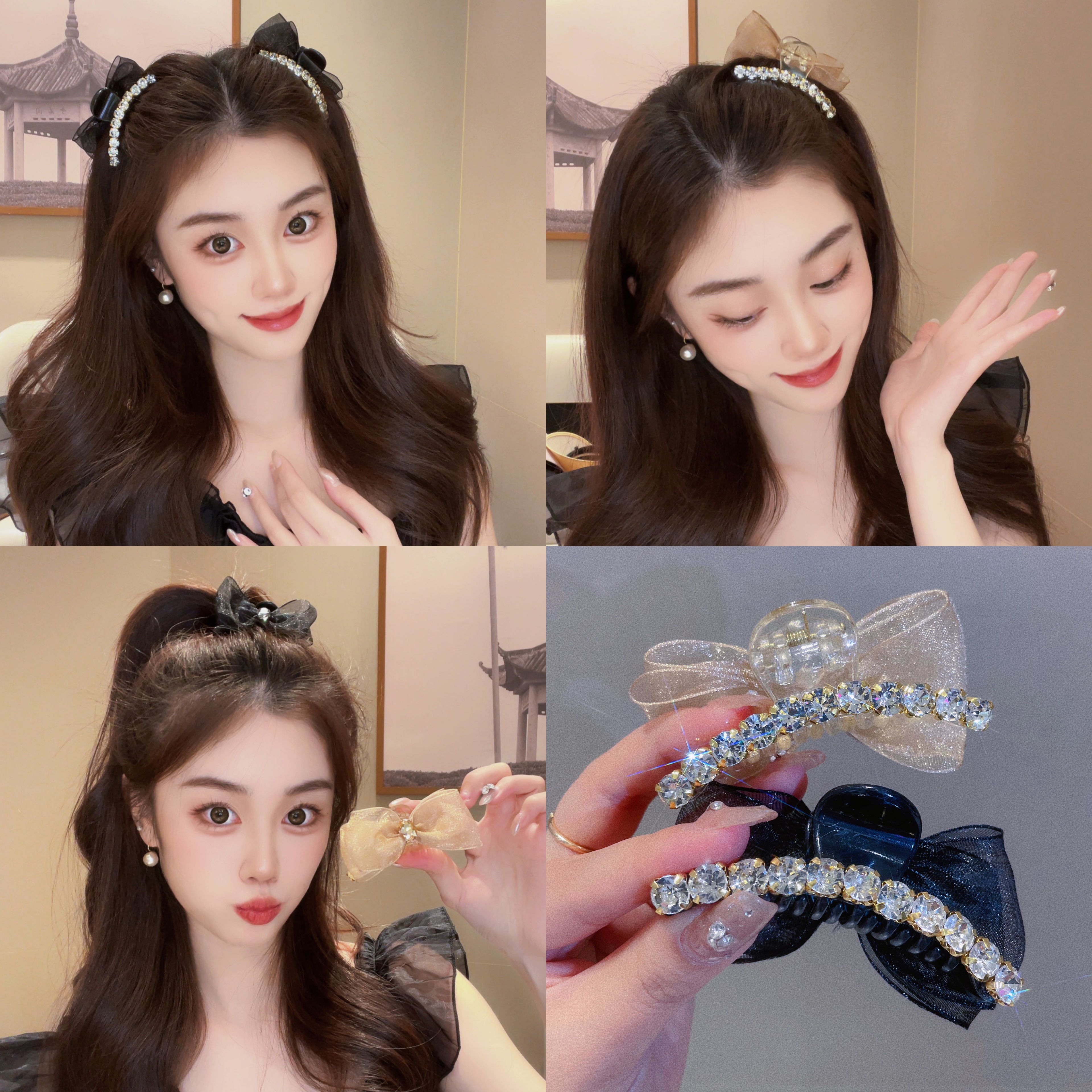 非金属亚克力发饰 双面网纱蝴蝶结小抓夹网红公主头侧边刘海夹