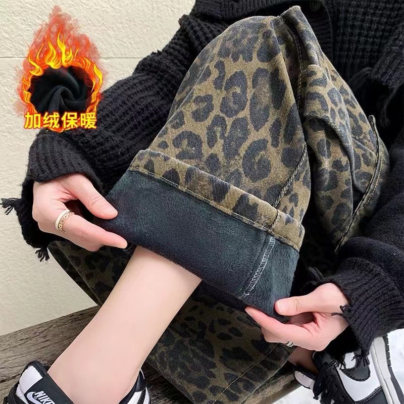 那 加绒牛仔裤女2024新款高腰宽松直筒裤