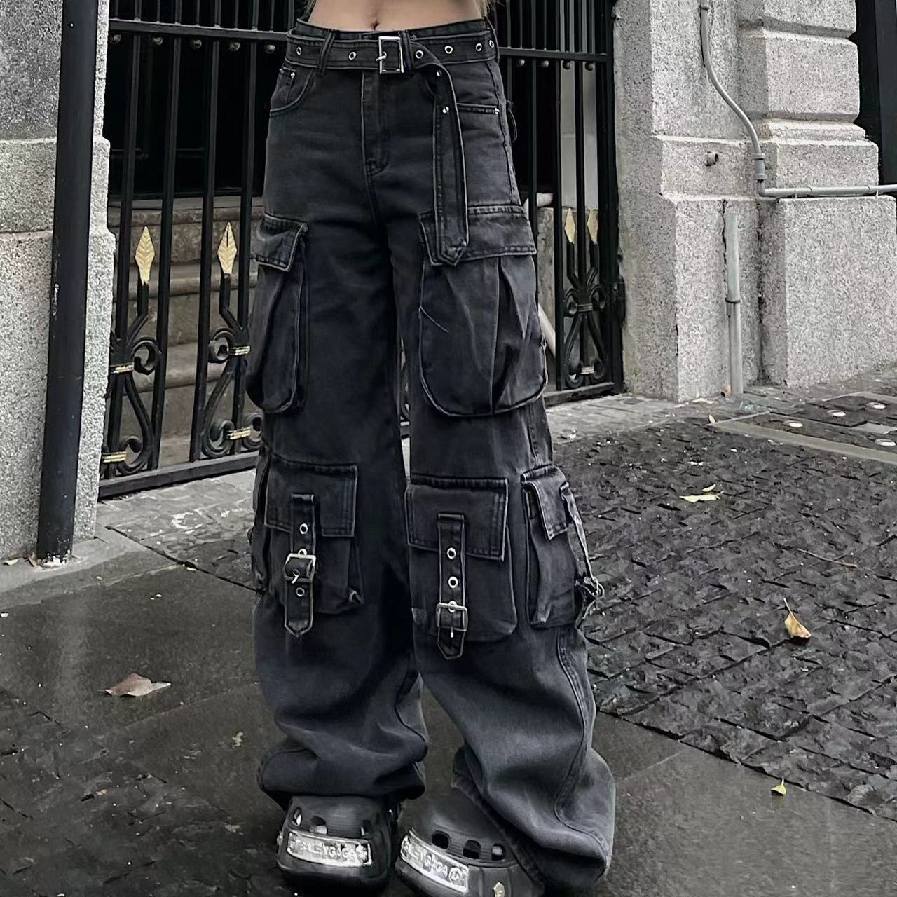 广州 加绒加厚美式复古宽松显瘦阔腿长裤