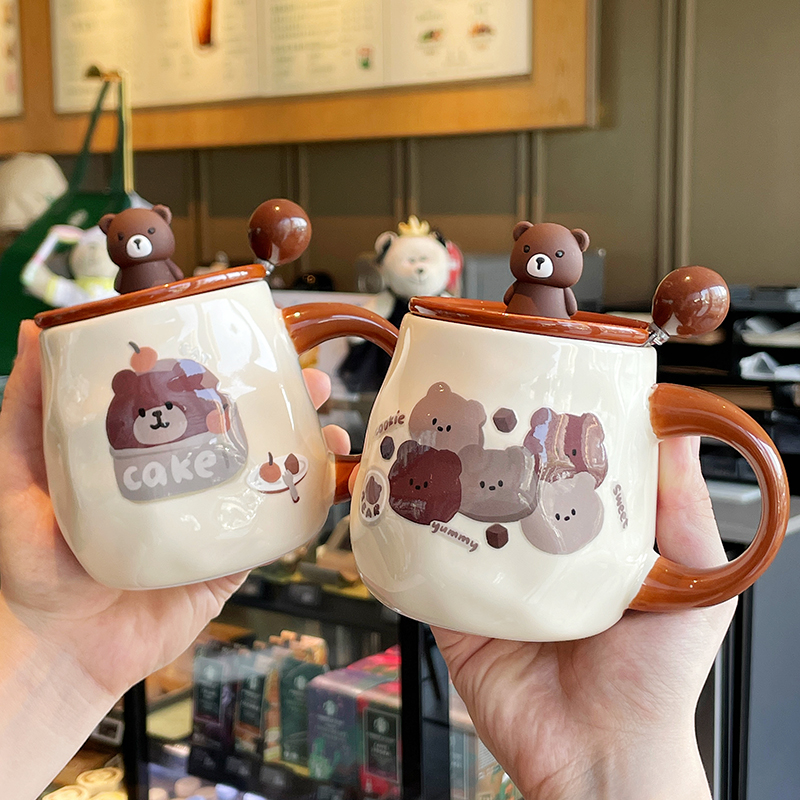 女生可爱小熊陶瓷马克杯带盖情侣水杯创意实用杯子新款2025办公室