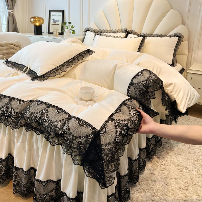 2024新款法轻奢式赫本风丝光棉床裙款四件套-巴黎世家