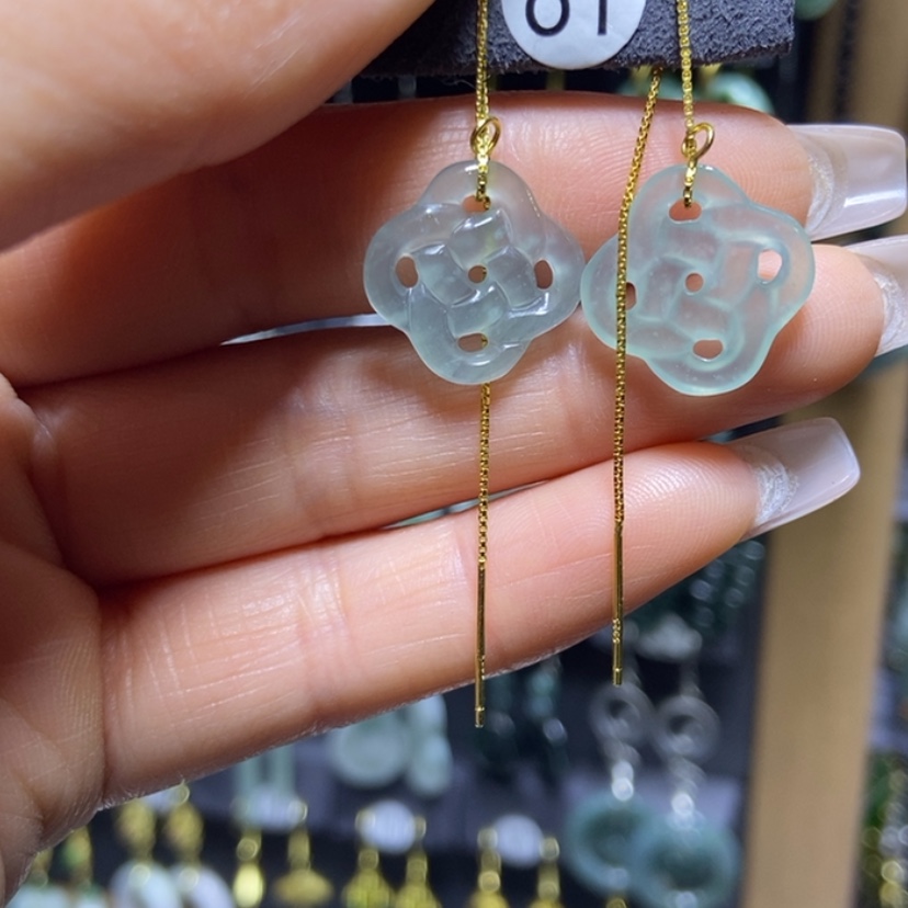 【闪购商品】翡翠耳饰银S925镀金镶嵌