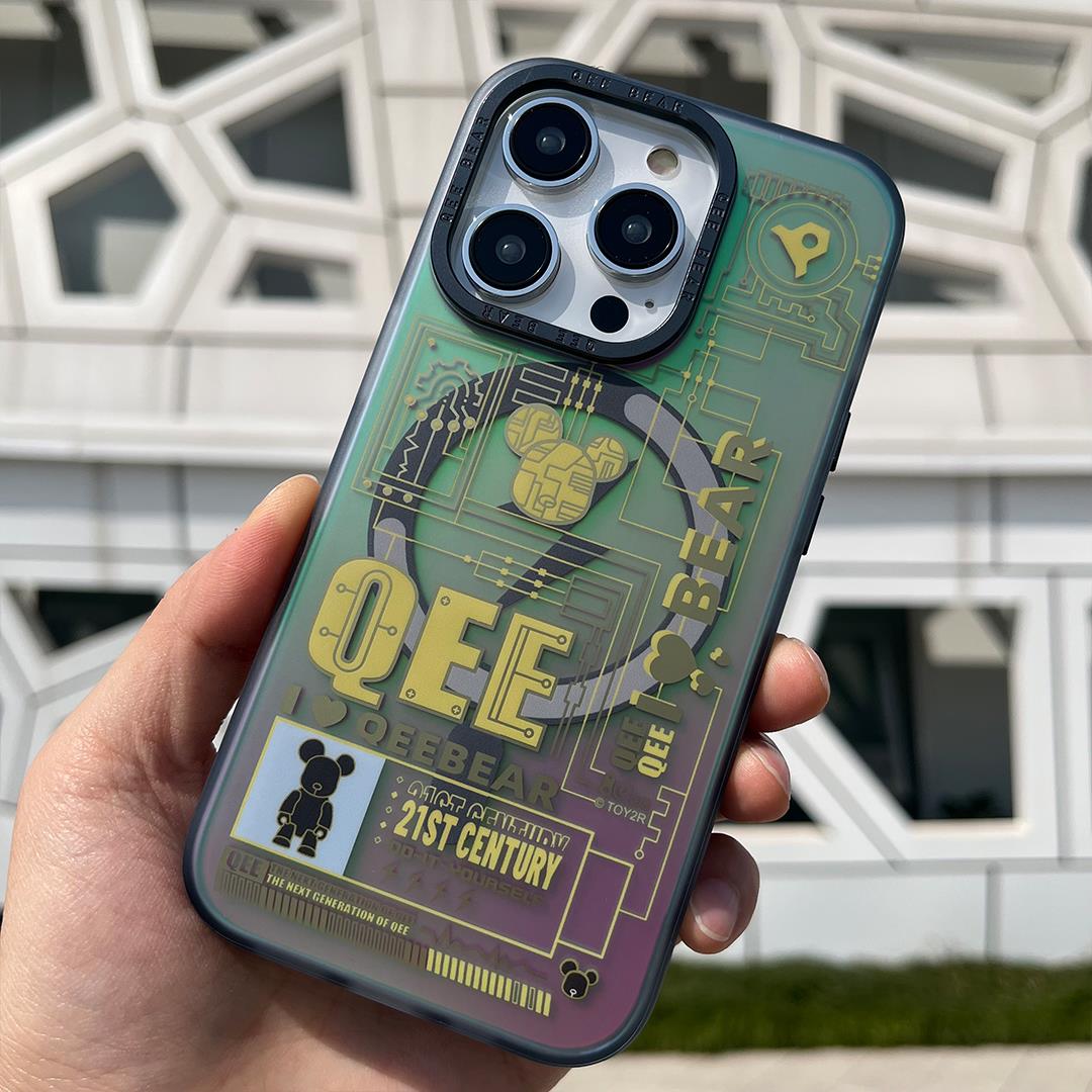 QEE手机保护壳iPhone15ProMax手机保护壳暴力熊科技磁吸镭射炫彩