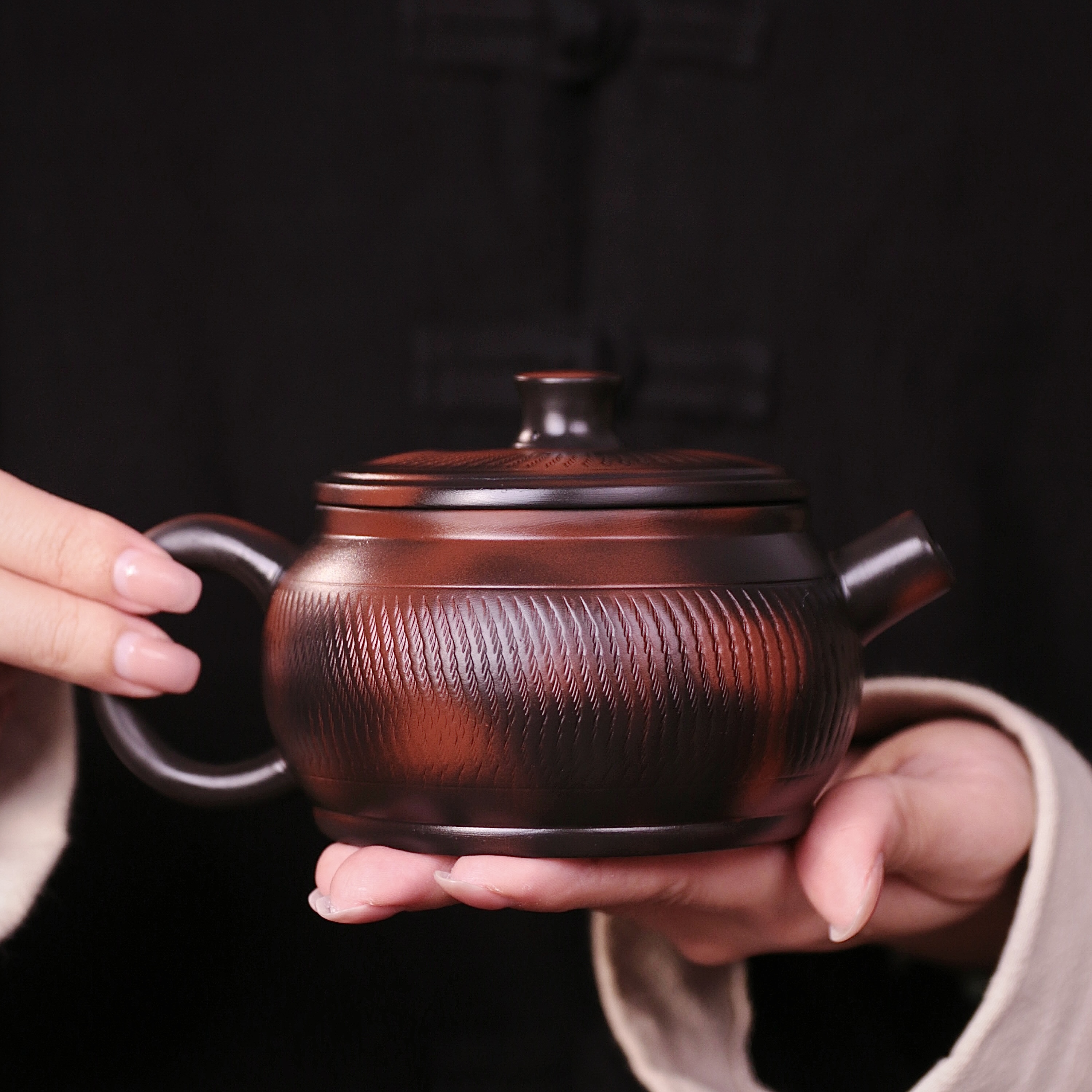 紫陶宽口汉瓦凤鸣壶大容量家用中式纯手工泡茶壶复古紫砂壶S