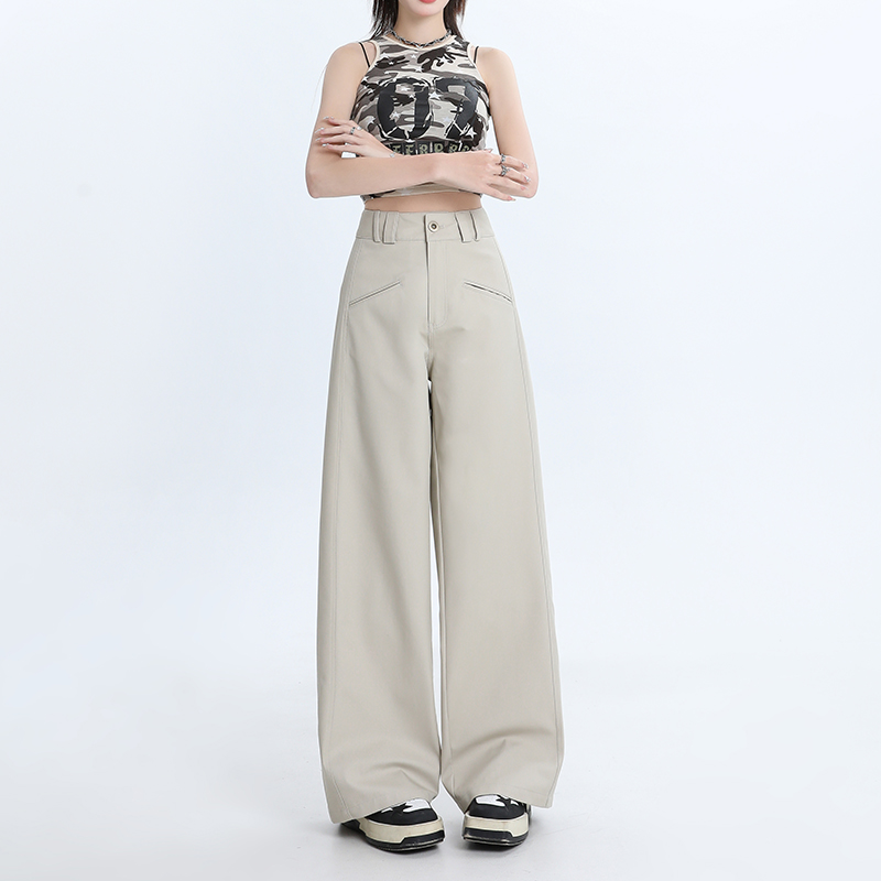 Busrr高腰直筒阔腿裤女2025新款秋季韩版设计感宽松休闲裤子