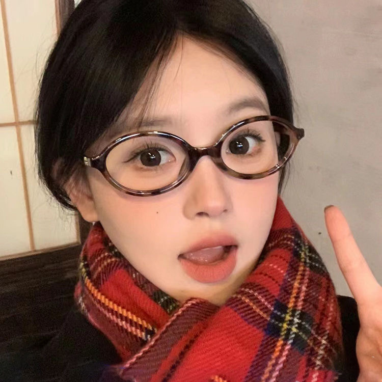 复古美式豹纹椭圆小框近视眼镜女个性素颜防蓝光平光镜显瘦眼镜框