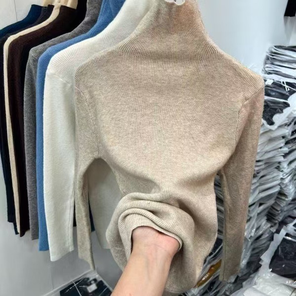 百搭纯色秋冬套头半高领百搭针织衫长袖，网红时尚修身堆堆领
