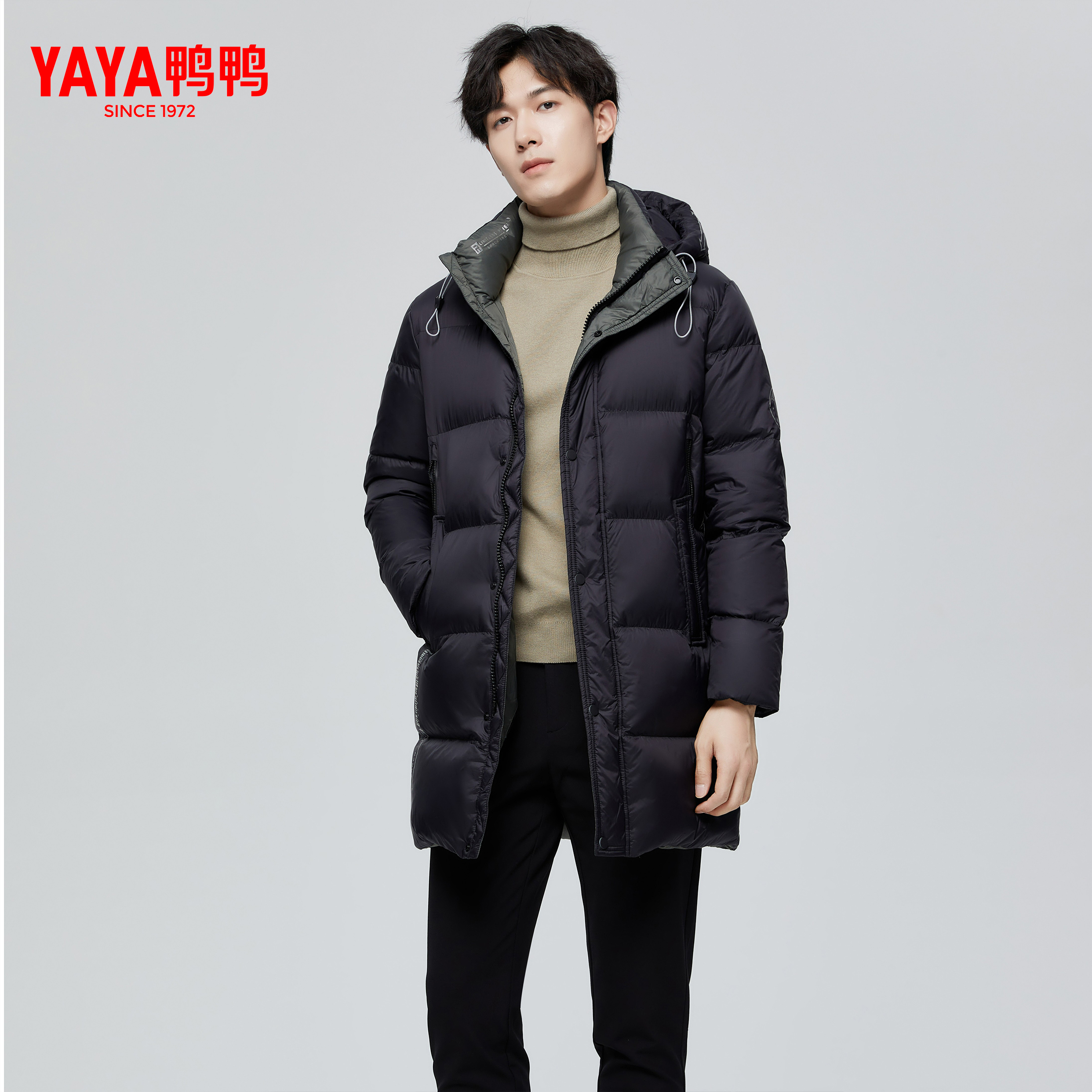 【轻奢男士鹅绒款】中长新款冬季保暖时尚连帽羽绒服YE3B717656R