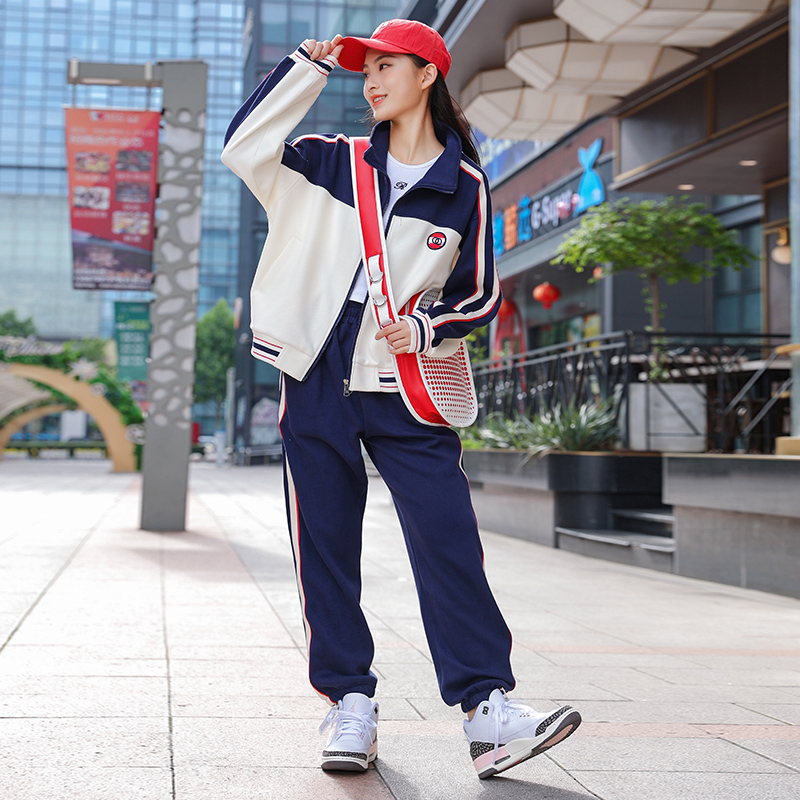 女童拼色时尚休闲女童套装儿童洋气秋季学生外套中大童日常宽松潮
