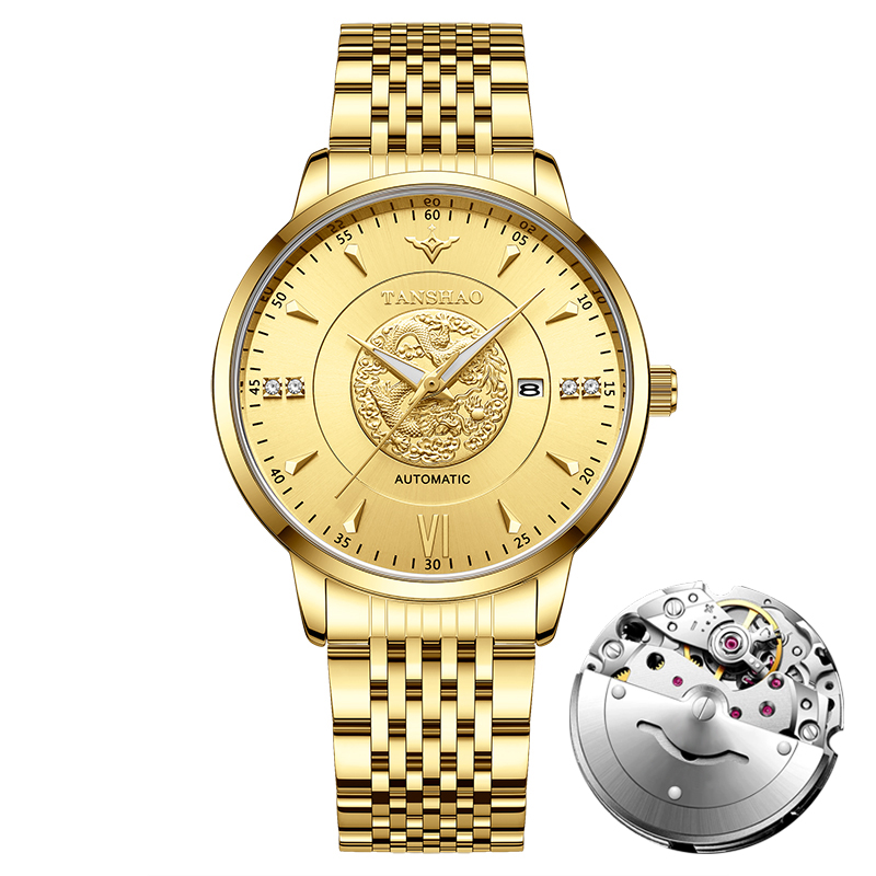 【中国龙表】龙腾四海/含金带钻-男士镂空全自动防水夜光男表