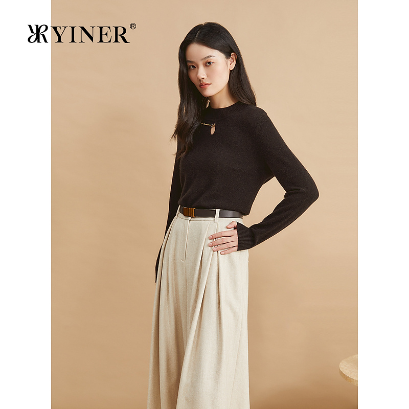 【裸感羊绒】YINER音儿2024冬季新款美丽诺羊毛半高领针织衫
