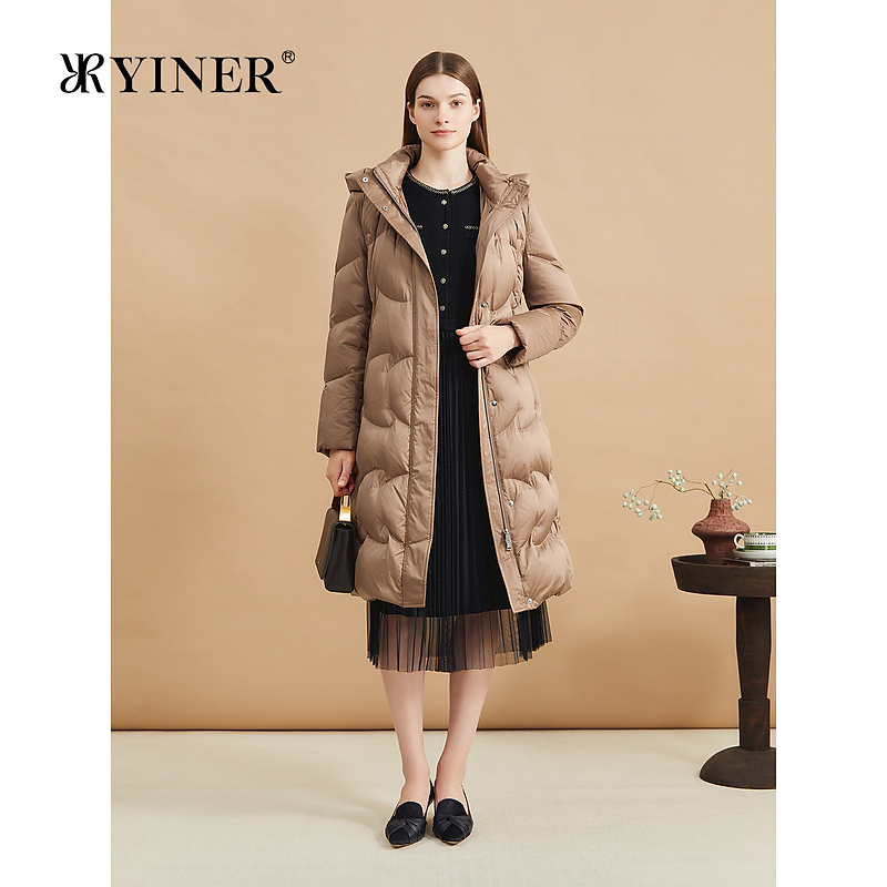 YINER音儿专选女装冬季法式长款高克重0压感蓬松保暖连帽羽绒服