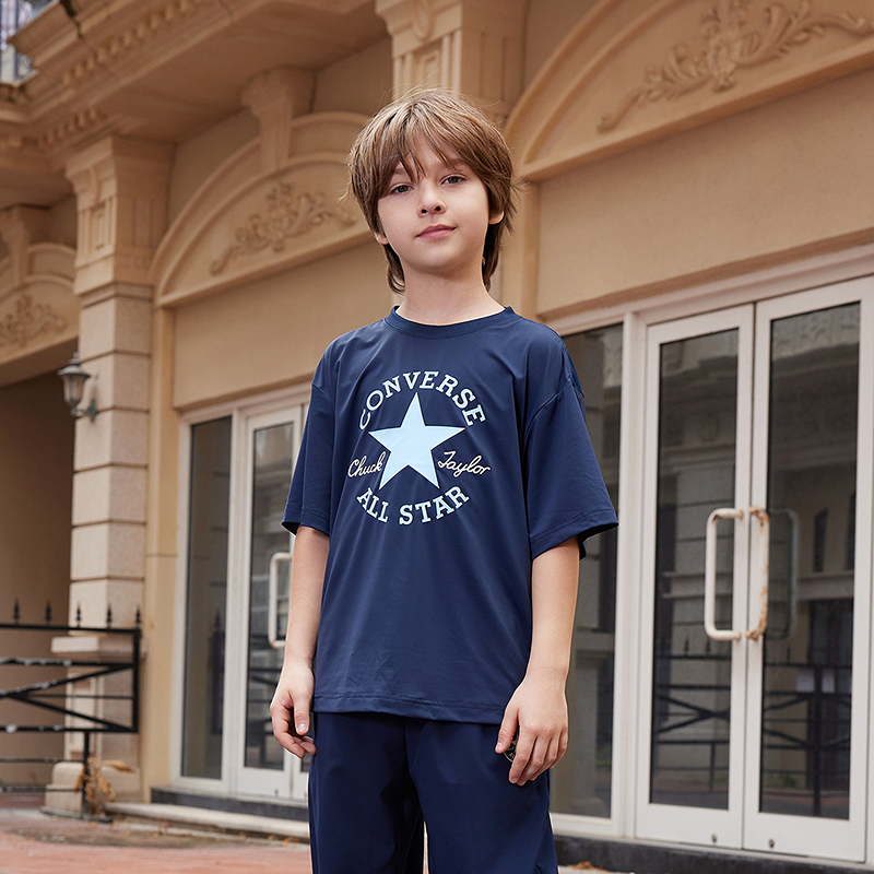 CONVERSE匡威儿童童装休闲夏季透气印花圆领短袖T恤 CNVB-TE-G379