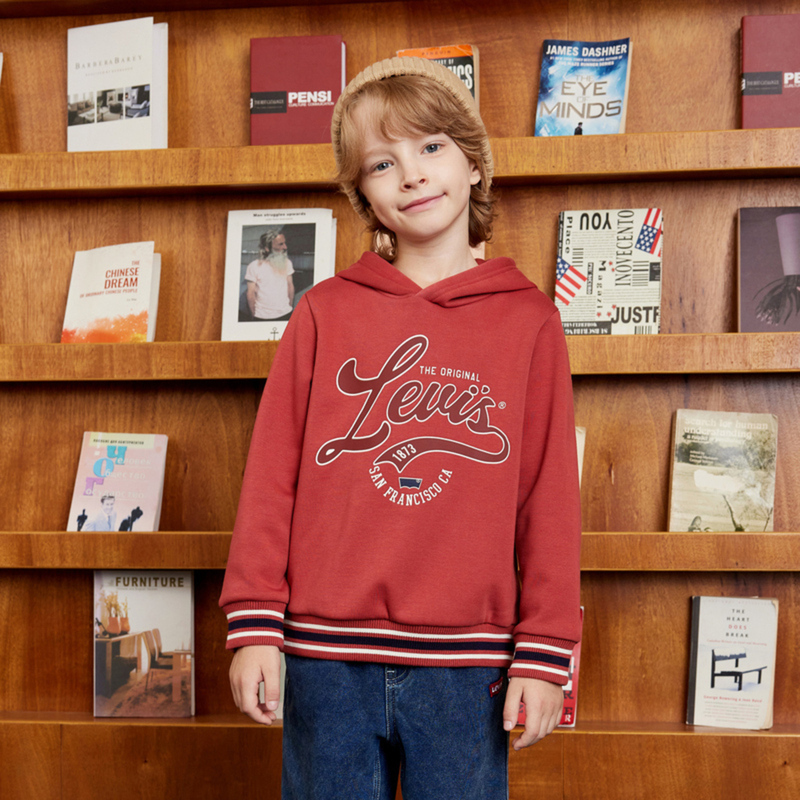 Levi's李维斯儿童男童装国潮中大童连帽加绒卫衣LVB-PO-M457