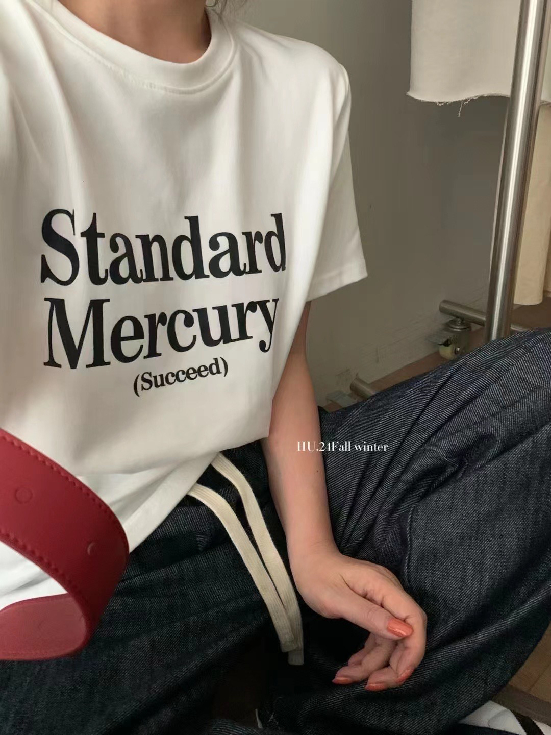 Daixu@待续家秋款磨毛短袖字母休闲百搭