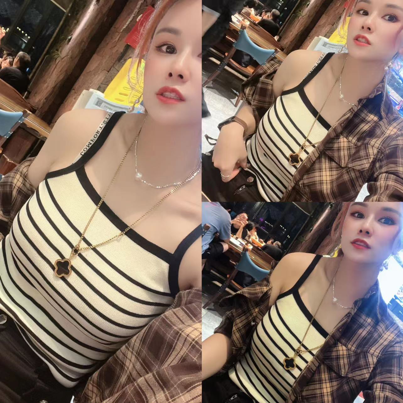 新款秋款高弹力条纹洋气背心4880