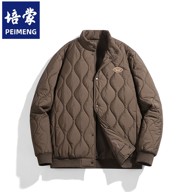 培蒙菱形格棉衣男2023冬季新款情侣棒球棉服二开外套加厚韩系棉袄