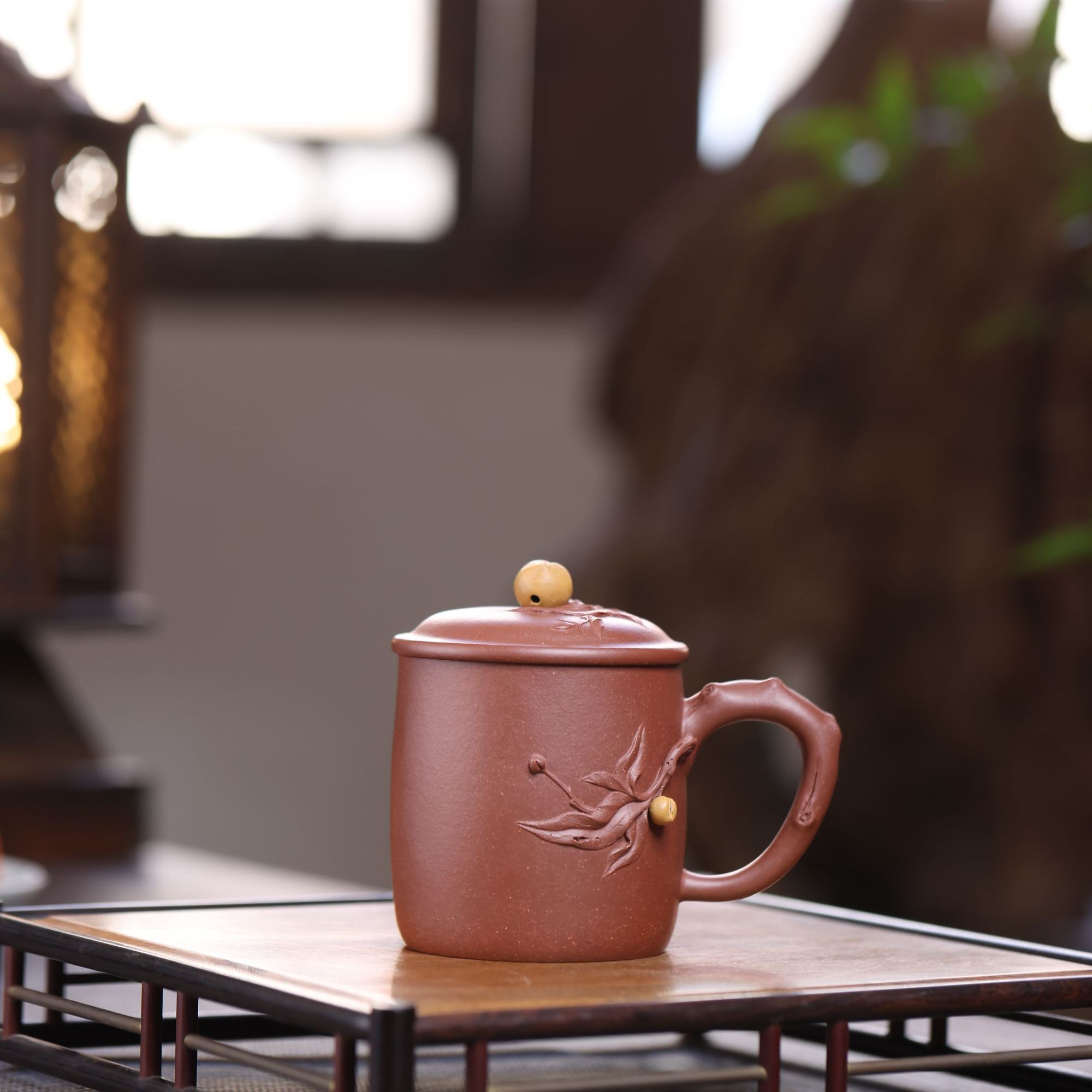 国工孙徐嘉全手紫砂花器盖杯紫泥愚兮紫砂手工茶杯