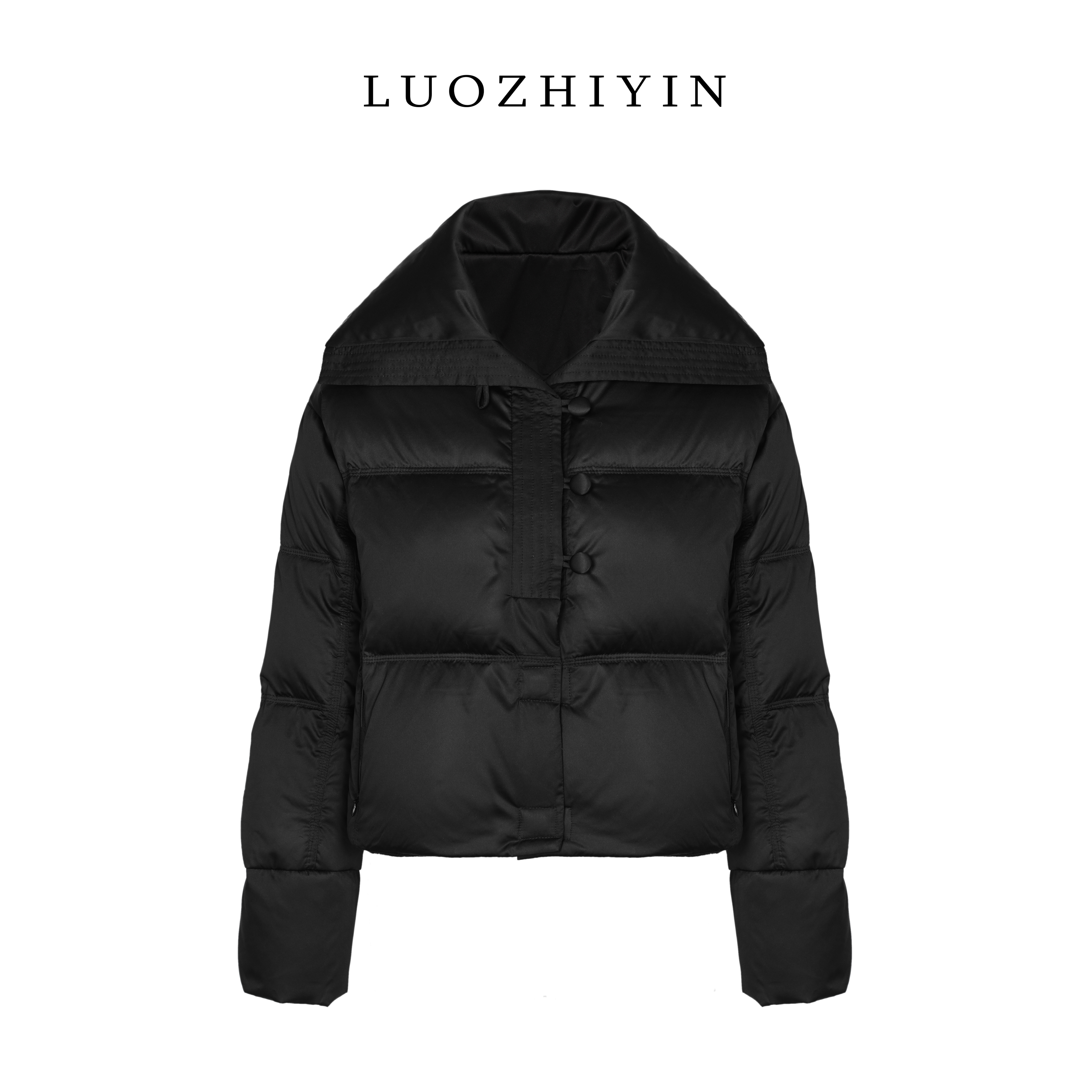LUOZHIYIN/罗知音C311820F【缎感羽绒服】春亚纺大翻领保暖短外套