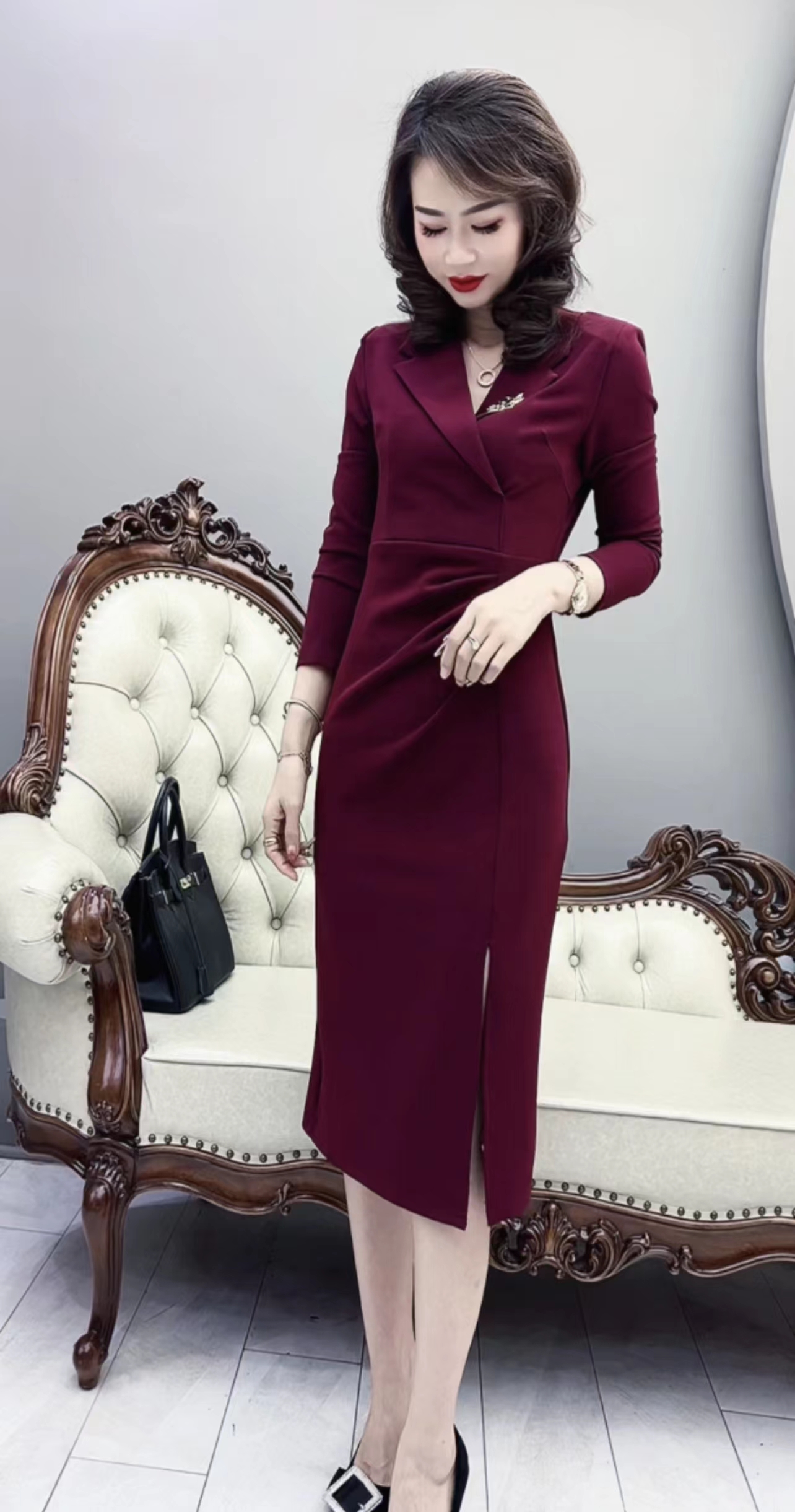 晗姐服饰 {人间温柔}  长袖连衣裙 9307（赠送胸针）