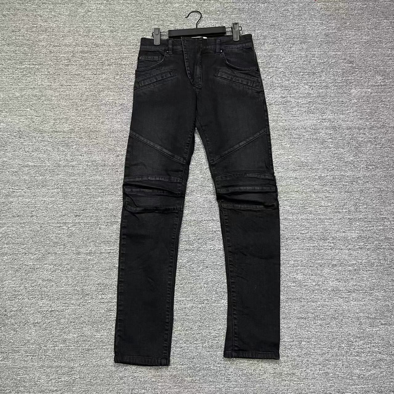 99新 BALMAIN/巴尔曼 黑色做旧修身拼接牛仔裤/28码