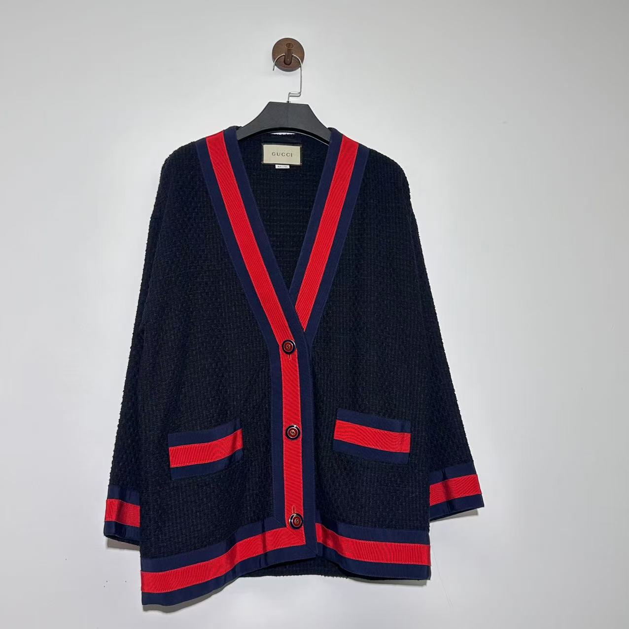 99新 GUCCI/古驰 红蓝条纹编织开衫/36/38码