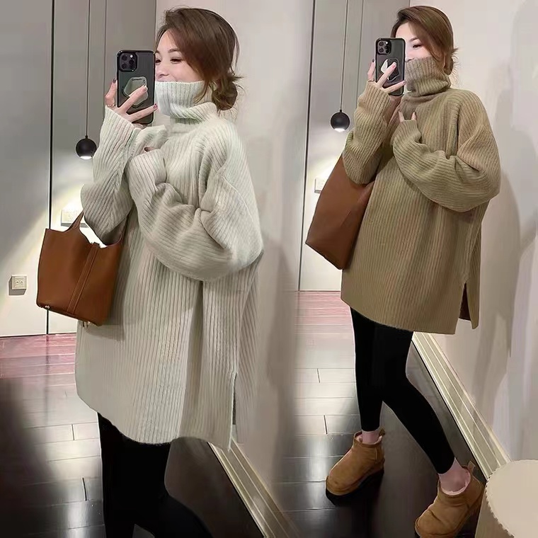 mulisha/穆丽莎0726高领慵懒风毛衣女秋冬设计感开叉中长打底上衣