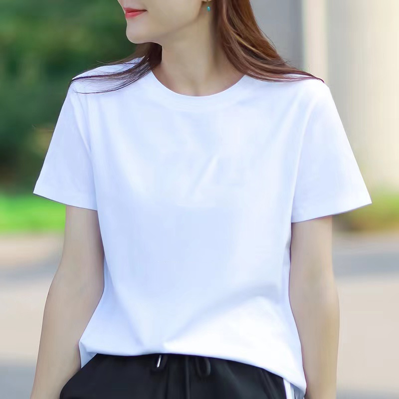 正肩短袖T恤女宽松圆领上衣大码女士女装显瘦上衣夏季遮纯白t恤女