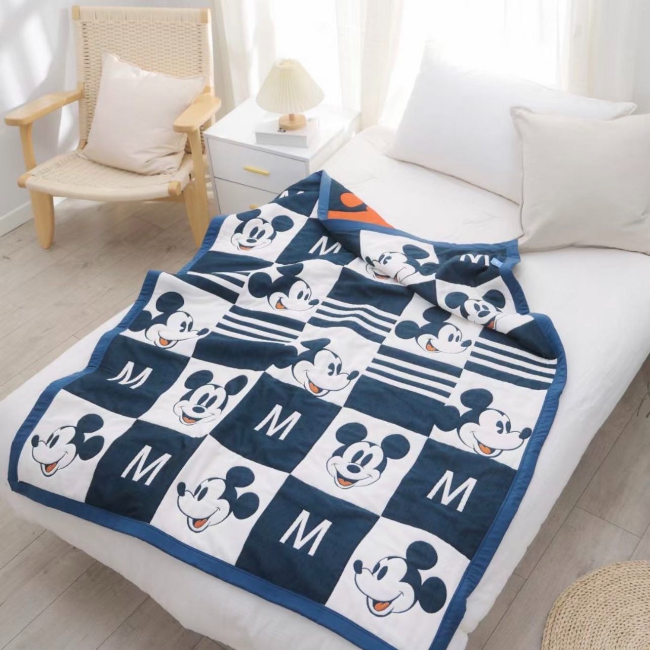 迪士尼多层纱布面包被儿童款蓬松柔软1.2*1.5十层A类纯棉纱布盖毯