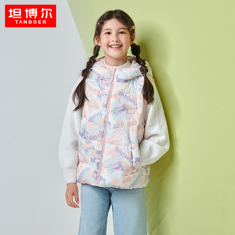 坦博尔羽绒服童装儿童保暖秋冬秋冬轻薄印花大童连帽马甲TC330102