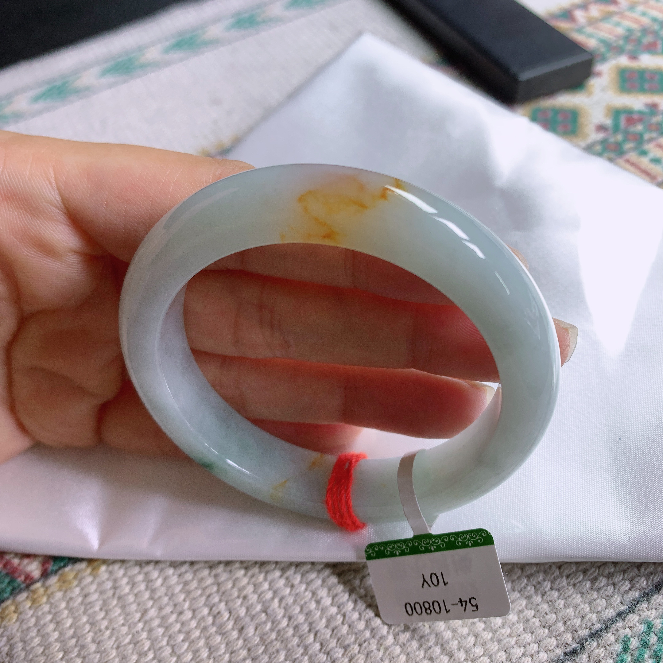 54圈天然缅甸A货翡翠老坑料糯冰种水飘黄翡宽边手镯