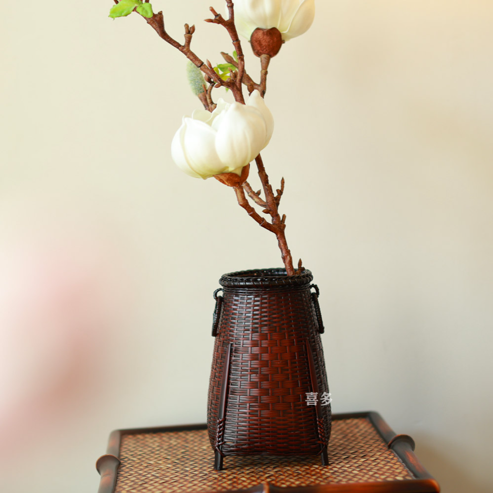 手工竹编做旧花器干花瓶储水花瓶装饰摆件