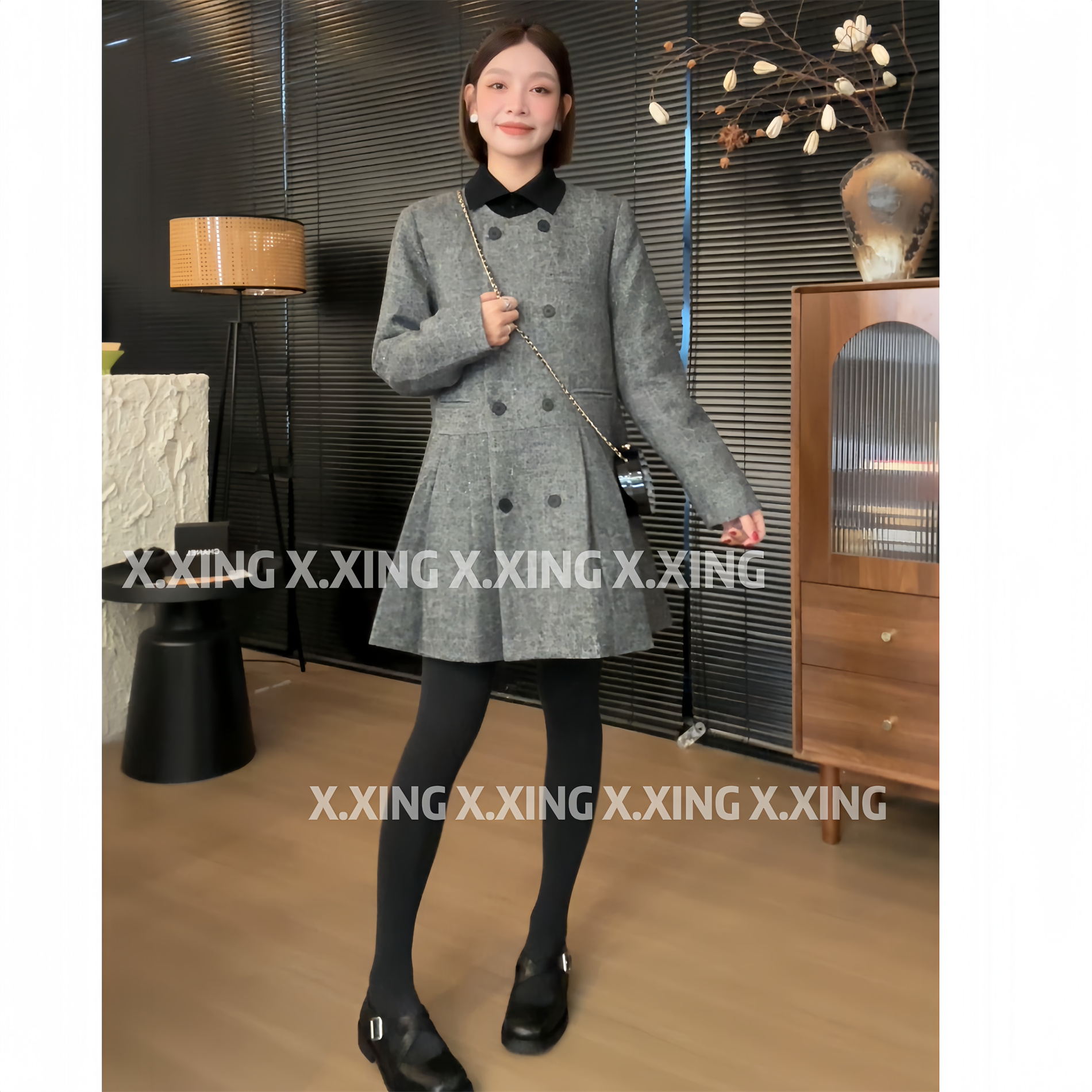 X.x法式小香风连衣裙女新款保暖时尚显瘦气质百褶裙C31-2279