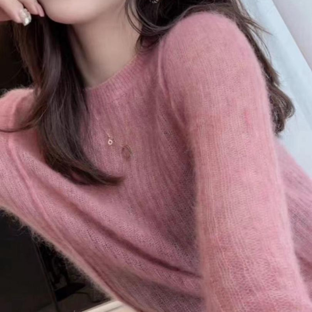 软糯马海毛针织打底衫女2024春秋新款法式修身显瘦内搭喇叭袖上衣