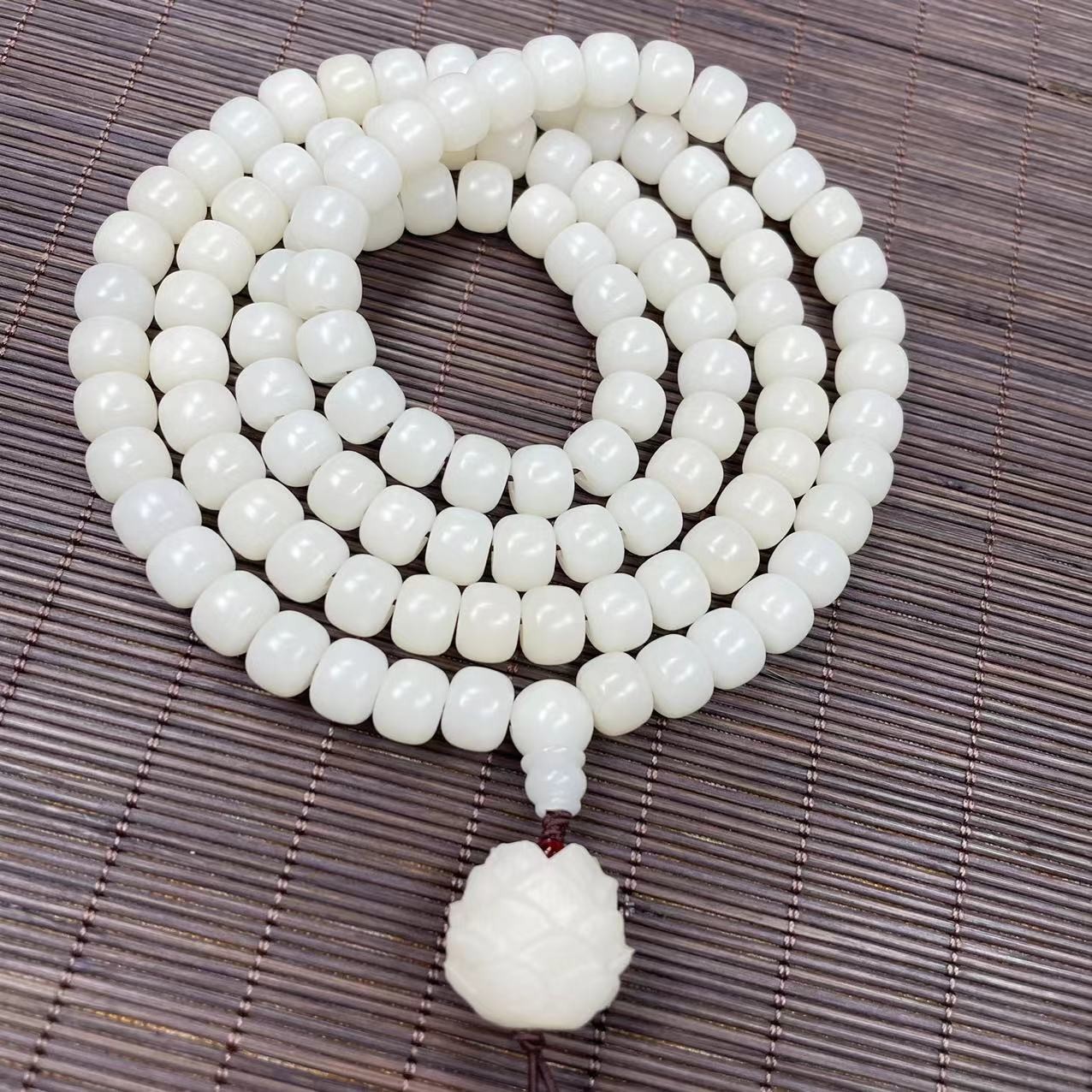白玉菩提8*10菩提子手串男女桶珠素珠配莲花手作饰品文玩手串