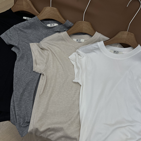 慢酌 夏季 冰丝 T恤  短袖 冰丝感 纯色 
