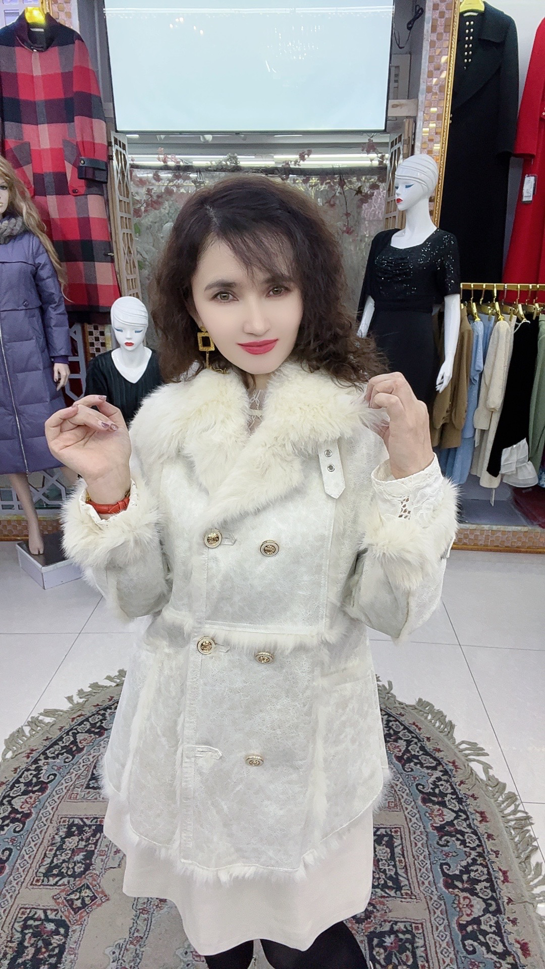 MODA KIZ 新款时尚气质山羊毛皮毛一体休闲女士外套