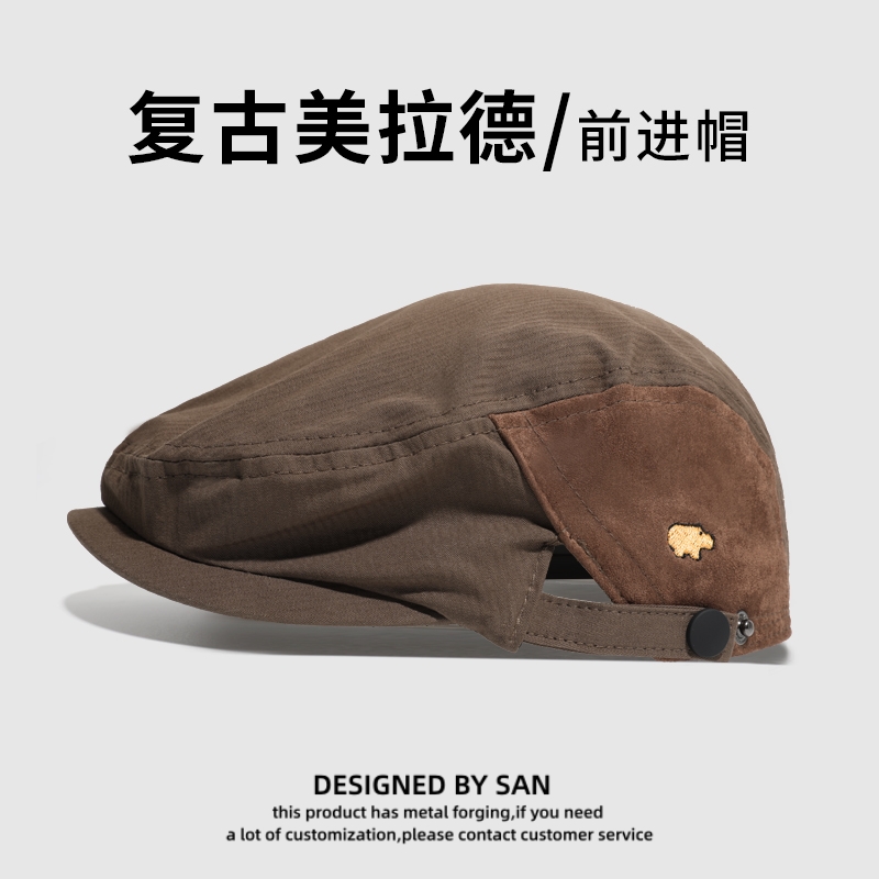 反戴棕色贝雷帽春秋季鸭舌帽子男款美拉德复古前进帽女2025年新款