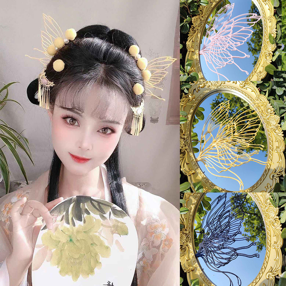 21厘米3D翅膀古风汉服发饰BJD娃娃用胖蝴蝶翅膀镂空发饰国风仙女