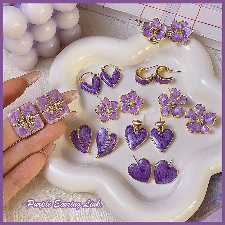 铜合金耳饰 超仙气紫色耳钉2023年优雅爆款轻奢小众薰衣草耳环女1