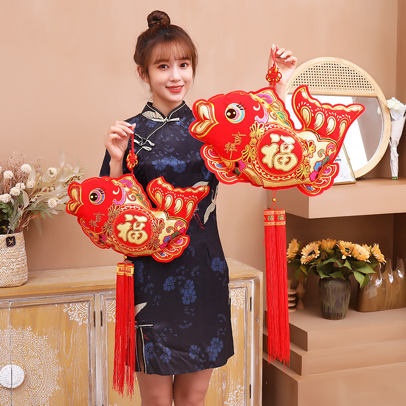 春节鱼挂件吉祥对鱼双鱼大号中国结福鱼装饰客厅玄关布置招财布鱼