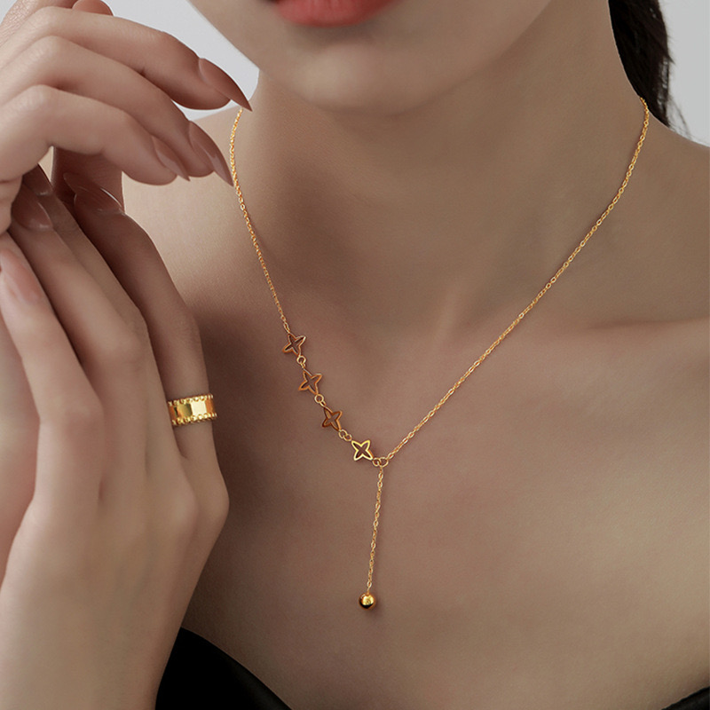 钛钢项链 【卡梵佩】镂空星星流苏项链两种戴法时尚气质轻奢ins