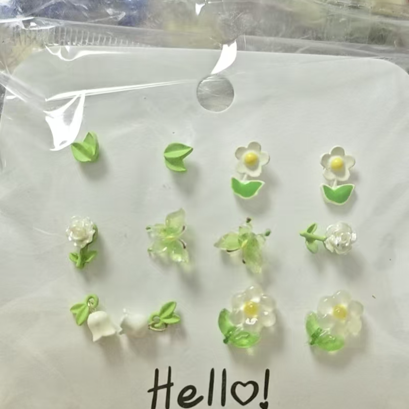 合金亚克力耳饰 时尚绿色花朵耳钉小巧精致清新气质耳环耳饰