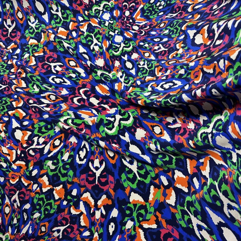 100%桑蚕丝真丝浓墨重彩万花筒印花双绉连衣裙衬衫布料