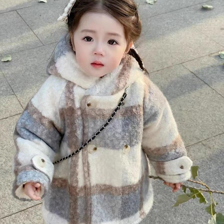女童呢子大衣2024秋冬新款女宝宝儿童外套洋气中小童加厚毛呢外套