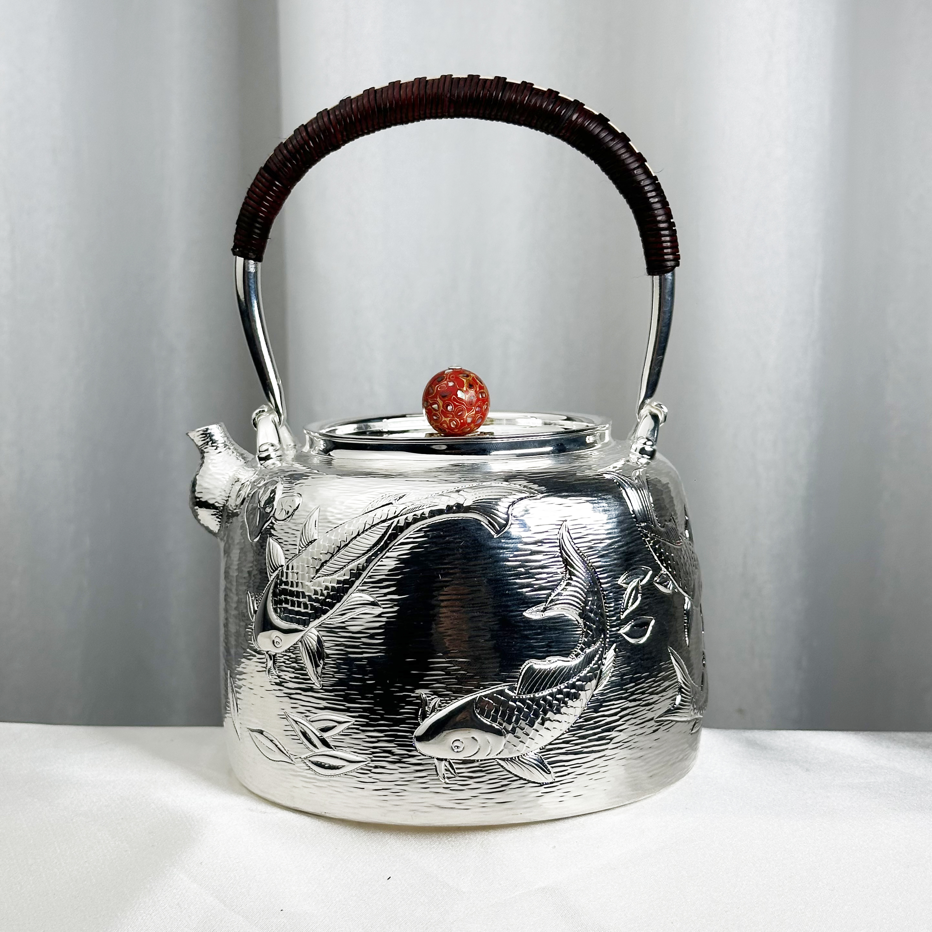 新品-手工锤纹双鱼提梁烧水壶999