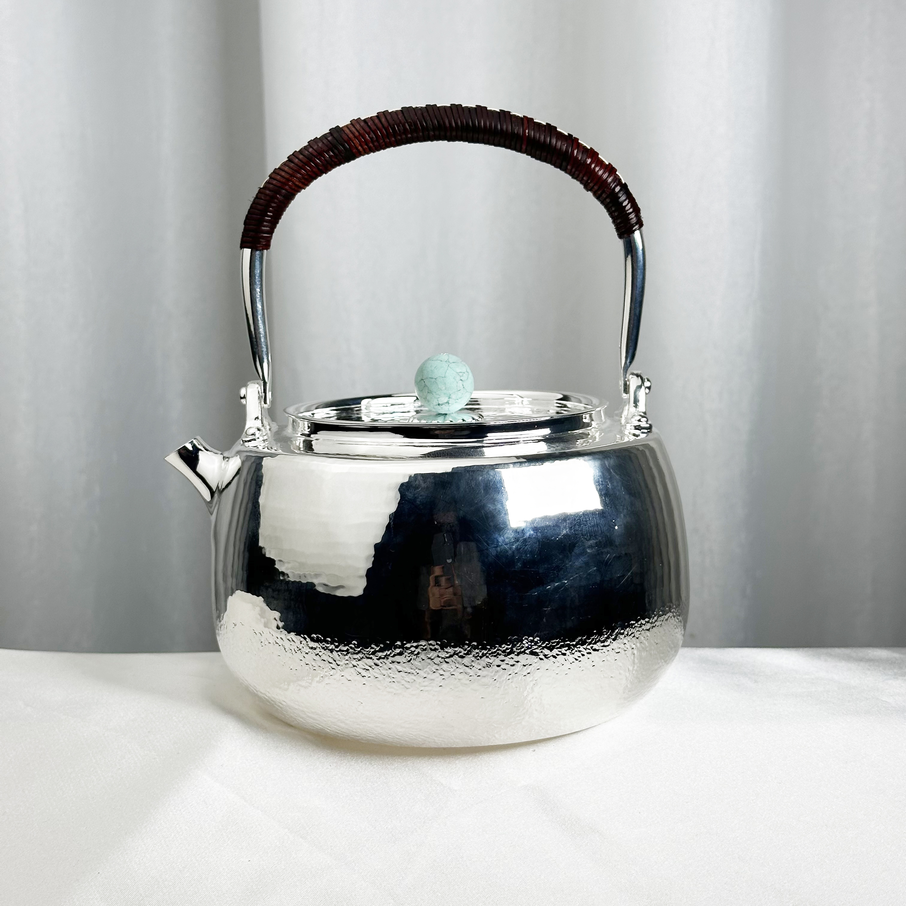 新品-手工半锤纹提梁银壶烧水壶999